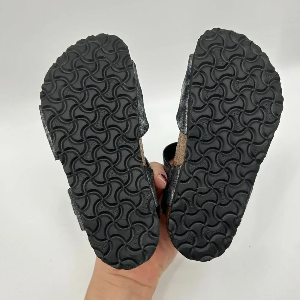 NIB BIRKENSTOCK Girls Kids Rio Black Silver Metallic Sandal Shoes Size 26 / 8